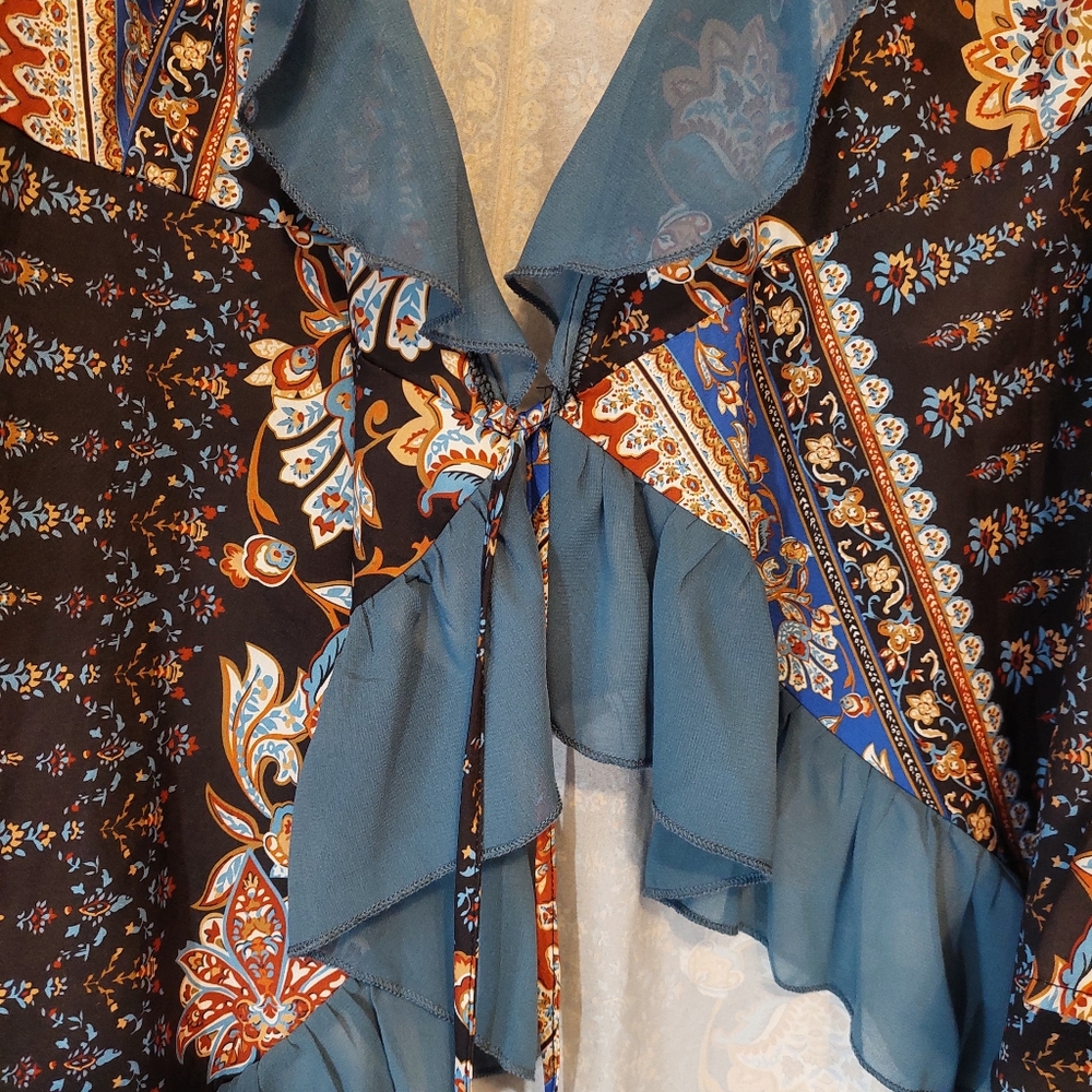 Boho Flowy Kimono Duster XL | Sheer Festival Layering Wrap - Picture 4 of 10
